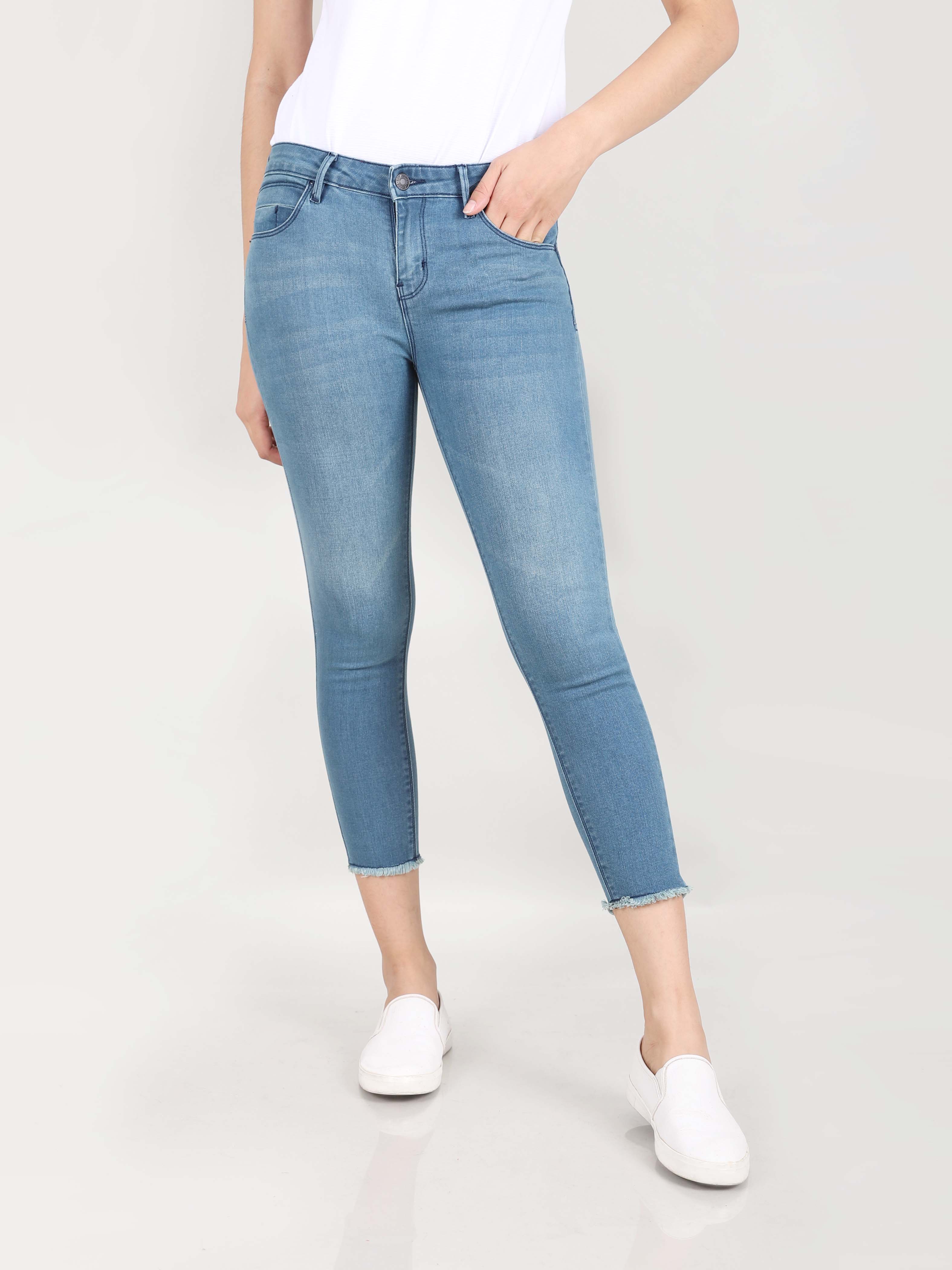 LADIES SKINNY JEANS LOW RISE RAW EDGE ANKLE CUT STRETCH DENIM (170) | BNY  Jeans